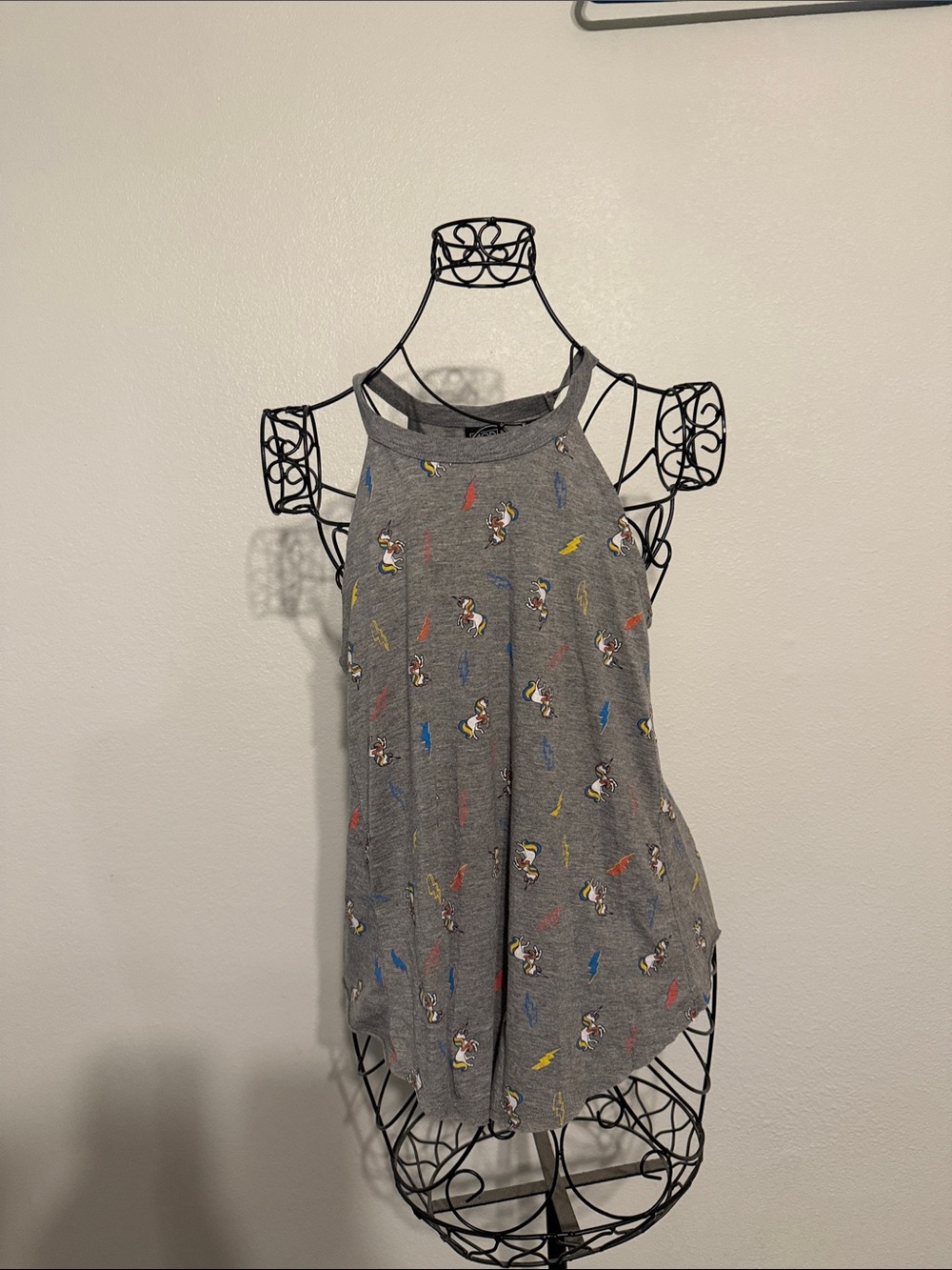 Modern Lux Gray Printed Halter Tank with Multicolor Accents